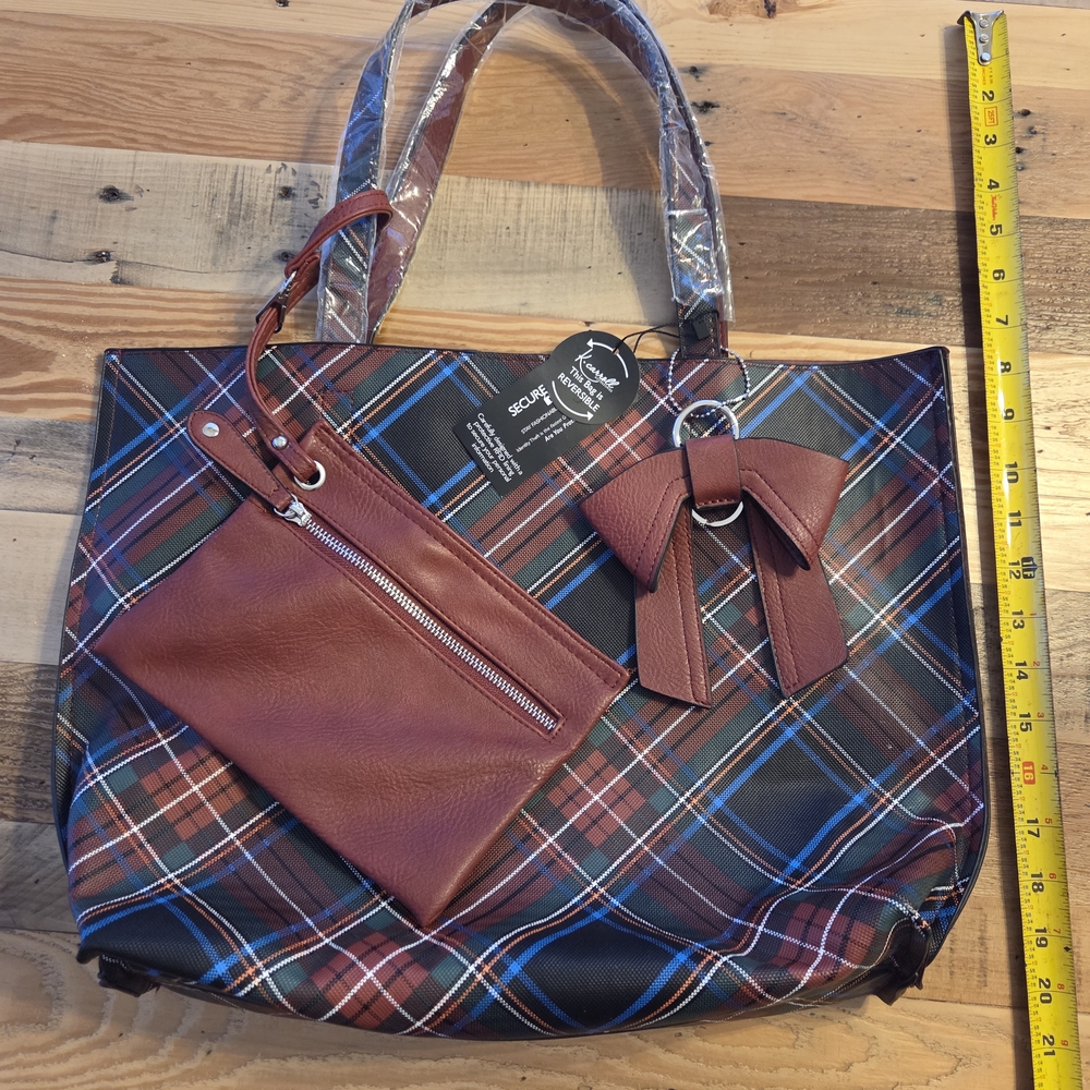 K. Carroll Plaid Reversible Tote Bag with Bow And Small Pouch - Picture 9 of 11